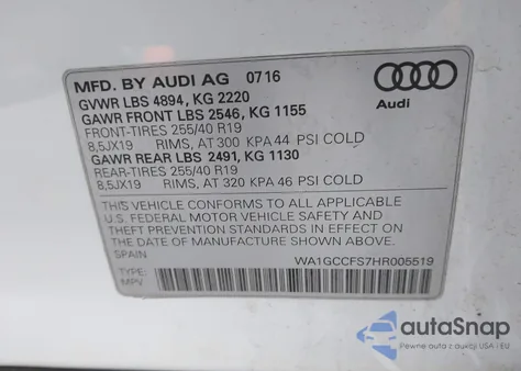 2017 Audi Q3 2.0T Premium from USA, damaged, VIN WA1GCCFS7HR005519